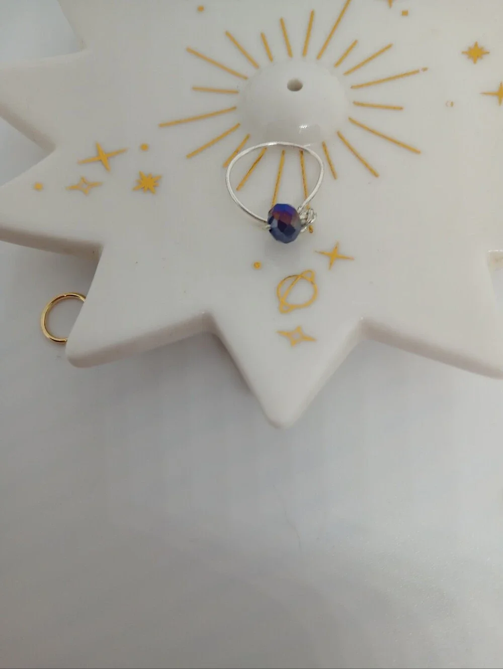 An Beautiful Silver Copper Kids Ring with Iridescent Blue-Purple Bead